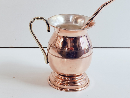 Imagen 5 de 7 de Mate De Cobre Boca Ancha + Bombilla De Cobre Arte Chileno