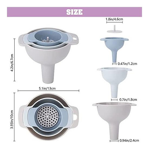 Conjunto De Embudo De Cocina Nzknp 4 En 1 Sin Bpa, 3 Colador