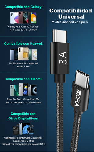 Cable Usb Tipo C A Tipo C 2m Carga Rápida 60w Datos 2.0 Colo