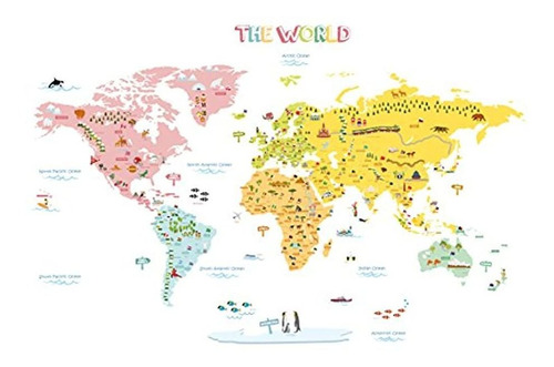  Dltn Colourful World Map Kids Wall Decals Wall Sticker...