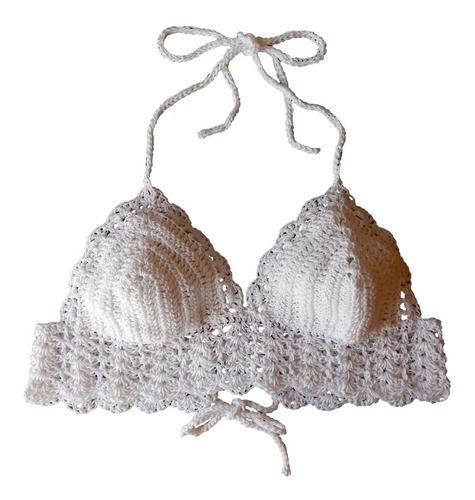 Bikini/top/corpiño Tejido Al Crochet - Negro Blanco
