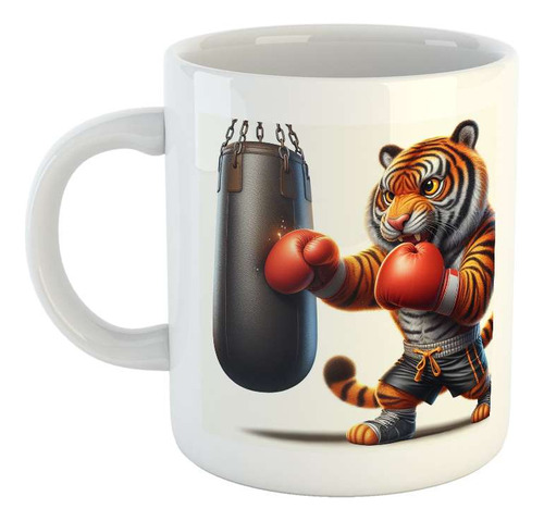 Taza Ceramica Tigre Boxeando Saco Deporte Gym Sport M3