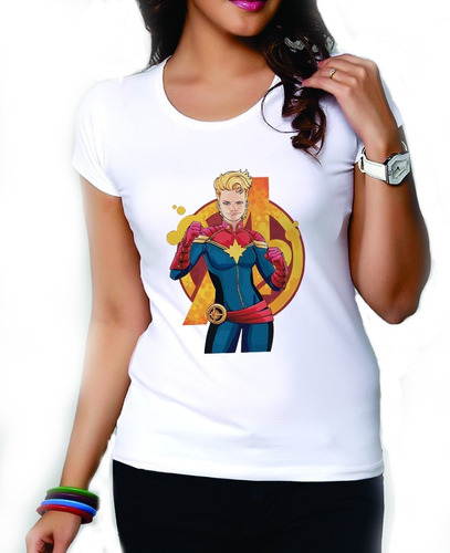 Blusas Alfa De Dama Blancas Capitana Marvel Logo Avengers