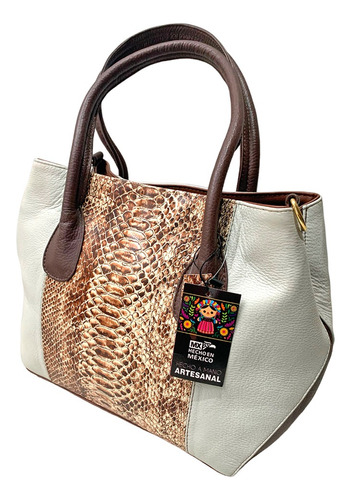 Bolso De Piel Beige Con Textura Piel De Cocodrilo Cafe