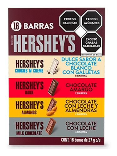 Chocolate Hershey's 16 Barras 27g Cu Cookies And Cream Dark