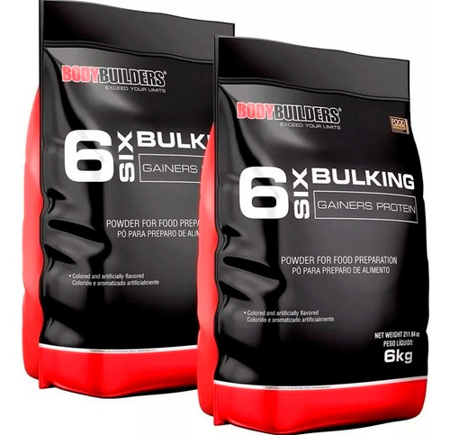 Combo 2x Hipercalórico 6 Six Bulking 6kg - Bodybuilders Sabor Morango