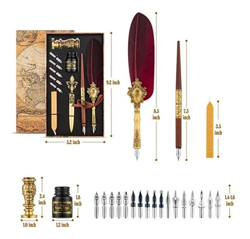Pluma Caligrafia Set 17 Puntas Tinta Sello Abre Cartas Retro