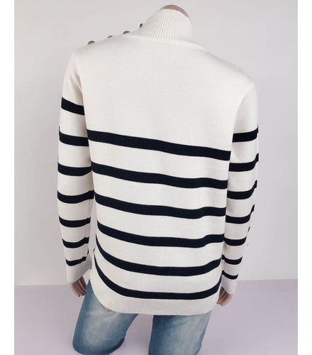 Jersey De Mujer A Rayas Con Cuello Alto Otoño E Invierno