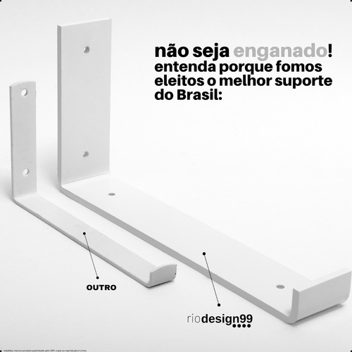 10cm - Mão Francesa Cantoneira Branca Invertida - Rio Design99 - Ferro Aço Suporte Para Prateleira Reforçada Resistente Industrial Madeira Bancada Estante S62