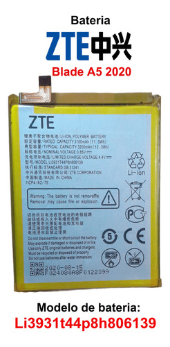 Bateria Pila Zte A5 2020 Original Li3931t44p8h806139 (Usado)