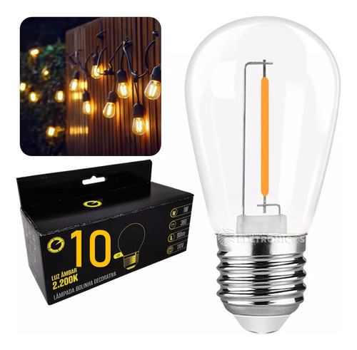 Kit 10 Lâmpadas Bolinha Filamento Led 1w S14 Iluminação