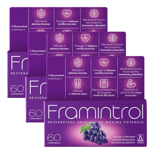 Combo 3 Framintrol 60comp Antioxidante Resveratrol Original