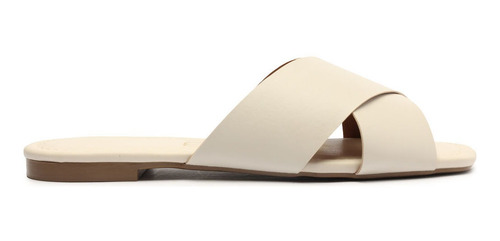 Imagem 2 de 6 de Sandália Feminina Rasteira Baixa Flat Tira X Branco My Shoes