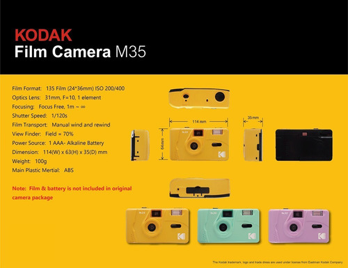 Filme Verde Da Câmera 135 De Kodak M35 Com O Filme De 1pcs C