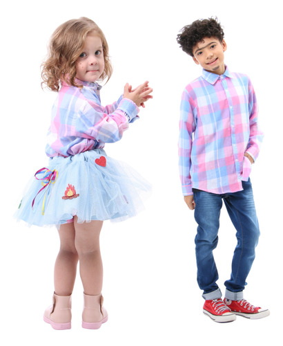 Camisa Caipira Rosa Xadrez Infantil - Feminina