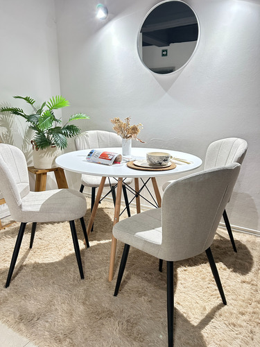 Juego De Comedor Mesa Eames 100cm + 4 Sillas Panama Chenille Gris Chenille