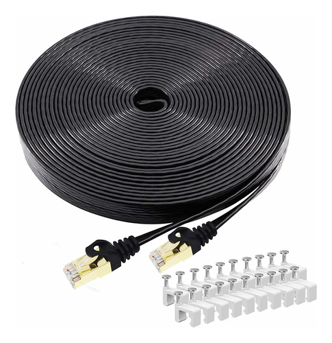 Cable Cat 7 De 22 Metros Negro Rapido Alta Calidad