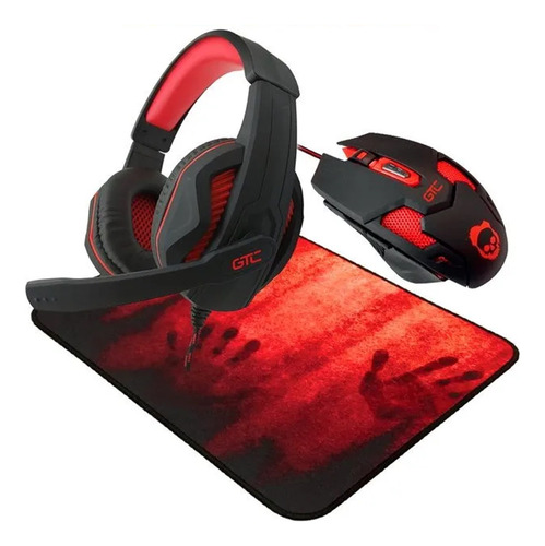 Kit Gamer Perifericos Usb Mouse Auriculares Y Mousepad Rojo