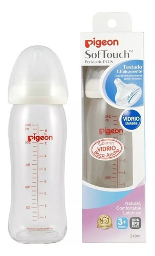 Mamadera De Vidrio Boca Ancha 240 Ml Pigeon Transparente