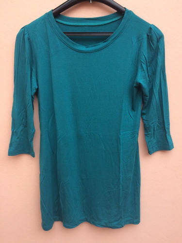 Remera Mujer Modal Elastizada Verde Lisa Talle M O 40