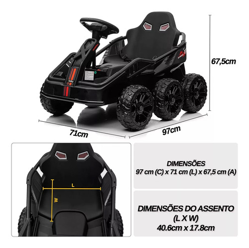 Kart Elétrico Infantil 24v Som Luz Controle Remoto Mp3 50kg Cor Preto Voltagem do carregador 110V/220V