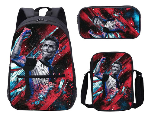 3 Piezas Mochila Escolar De Ronaldo Cr7 Portugal