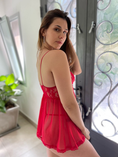 Camisolin De Tul Y Puntilla Con Less Regulable Romanett Rojo Xl