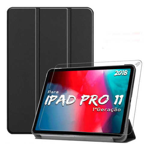Capa Case Para iPad Pro 11 Ano 2018 A1980 + Pelicula Cor Preto