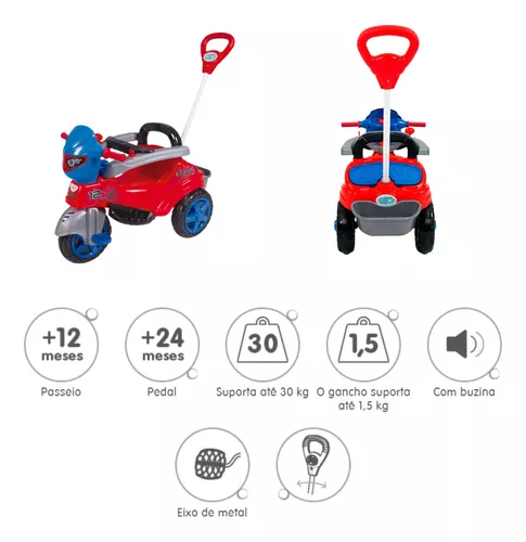 Triciclo Baby City Moto Infantil Menino Com Pedal Empurrador em Promoção na  Americanas