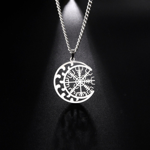 C Colar Crescente Vegvisir Bússola Símbolo Do Guia Viking