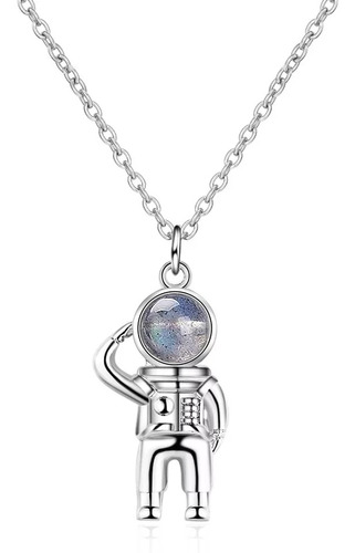 Collar Astronauta Para Mujer Baño En Plata 925 Creativo 