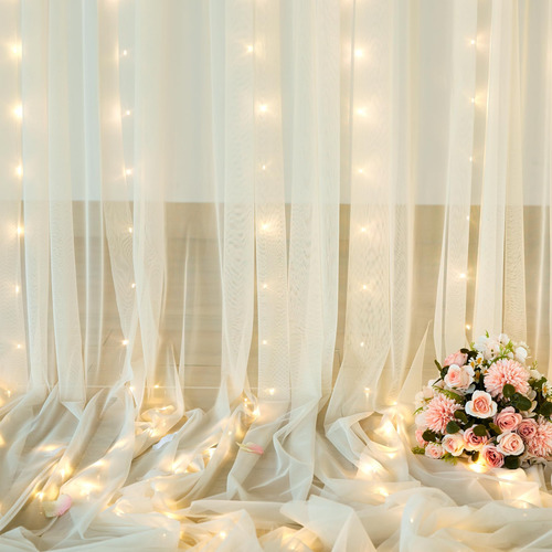 Cortinas De Fondo Suppromo, Transparentes, Color Marfil, Con