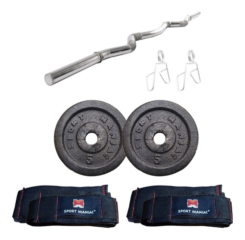 Kit Sport Maniac Barra Cromada, Cinta, Discos Fundición 10kg