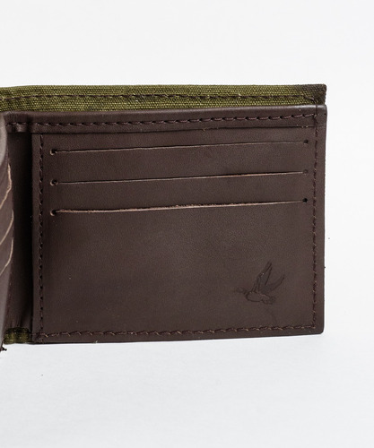 Billetera Cuero Natural Brooksfield Bordada Cc1056 Color Verde Musgo