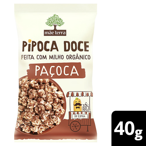 Pipoca Pronta Doce Orgânica Paçoca Mãe Terra Pacote 40g