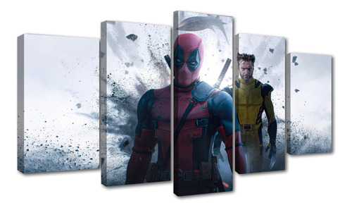 5 Cuadros Marvel Deadpool Wolverine Misil De Fondo 100x56cm