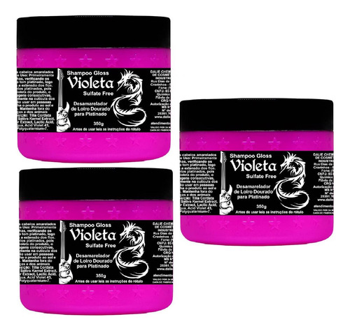 Kit 3 Shampoo Gloss Violeta Coiffer 350g Limpa E Hidrata