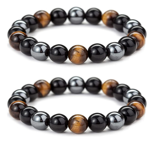 Pulseras De Ojo De Tigre De Obsidiana Negra Hombres Muj...