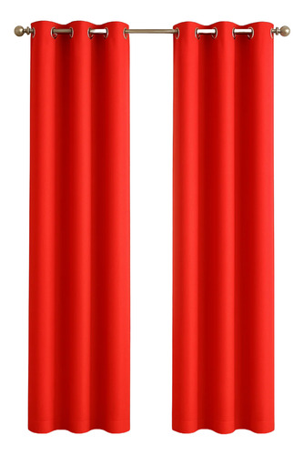 2 Cortinas Blackout Con Aislamiento Térmico Color Rojo