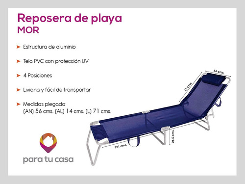 Imagen 7 de 10 de Reposera Playa Pileta Cama Reclinable Aluminio Reforzada