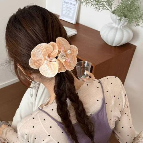Zh 2 Pinzas For El Pelo Con Forma Flor Orquídea Y Perlas