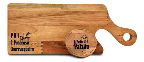 Kit Tábua De Corte E Porta Copo Pai O Poderoso Churrasqueiro