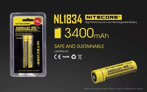 Bateria 18650 Nitecore Nl1834 3400mah Protegida Lampara – eledelitio