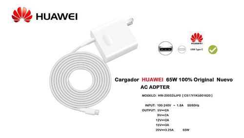 Cargador Para Laptop Huawei Usb-c 65w  Nuevo Y Original 100%