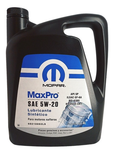 Imagen 1 de 6 de Aceite De Motor Mopar Maxpro 5w20 Sintetico Nafta 4 L