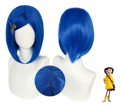 Peluca Cosplay Caroline Pelo Azul Simulado Niñas /&z
