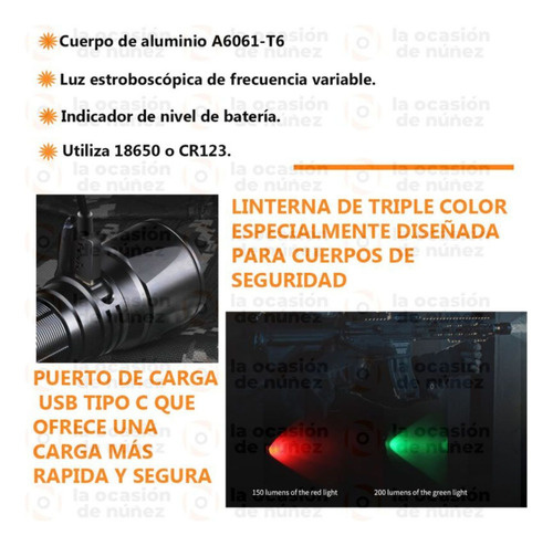 Imagen 3 de 9 de Linterna Tactica Fenix Tk26r 1500 L De Mano Rojo Verde 350m