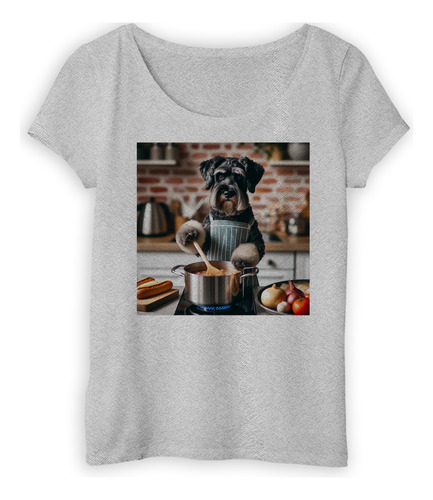 Remera Mujer Schnauzer Perro Delantal Celeste Blanco