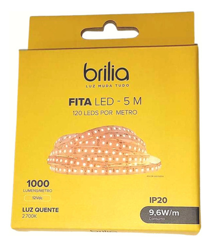 Fita Led 9,6w/m 12v Ip20 5m 120 Leds/m Potente Forte Brilia