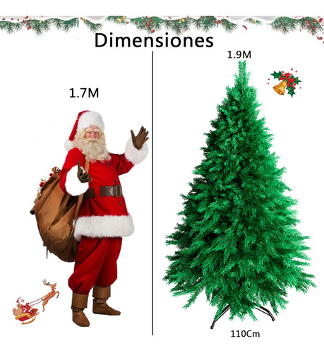 Árbol De Navidad 1.9m Pvc Verde Desmontable+luces De Colores
